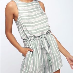 MINKPINK ROMPER Green Grey Striped size Small